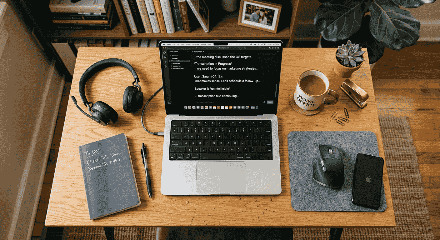 Interpreter workspace showing a laptop screen with multiple tools open during an OPI call